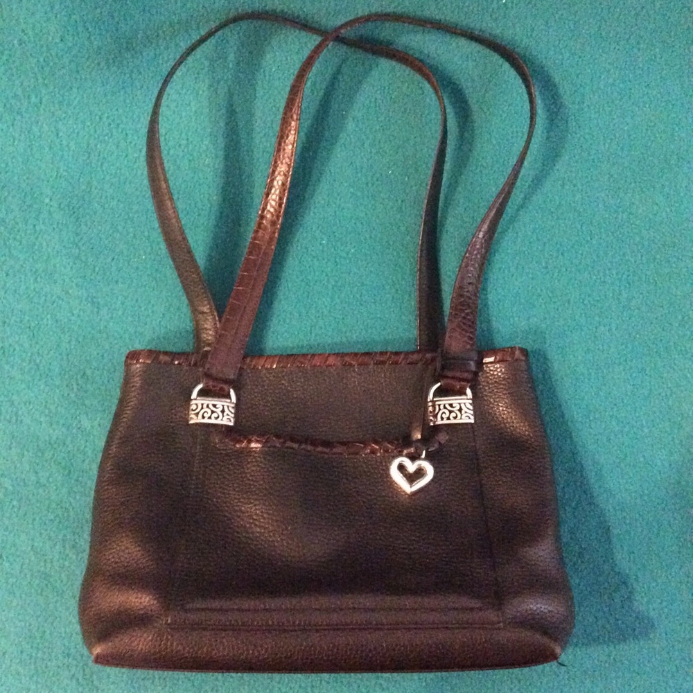 VTG Brighton Black w Brown Croc Trim Shoulder Bag